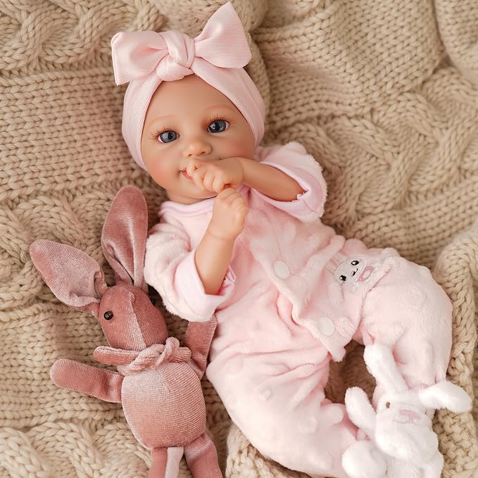 BABESIDE 12 Inch Lifelike Reborn Baby Dolls Realistic Baby Doll Sweet Full Vinyl Real Life Baby Dolls Cute Girl with Toy Accessories Gift Set for Kids Age 3+