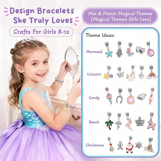 Charm Bracelet Making Kit & Unicorn/Mermaid Girl Toy- ideal Crafts for Ages 8-12 Girls who Inspire Imagination and Create Magic with Art Set and Jewelry Making Kit
