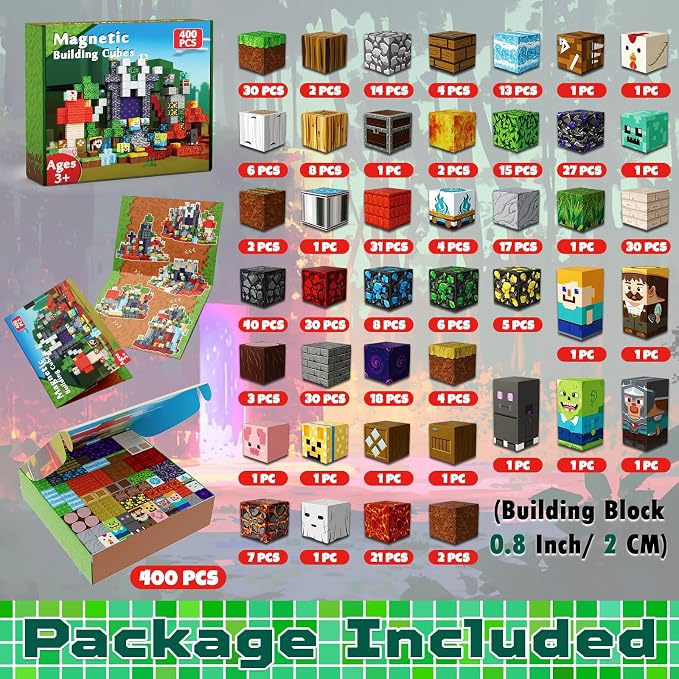 400 PCS Magnetic Blocks - Building Block for Kids, Stacking Magnet Cubes for Boys Girls, STEM Educational Montessori Magnetic Constructions Toys, Sensory Play Game Birthday Gifts Ages 3-12