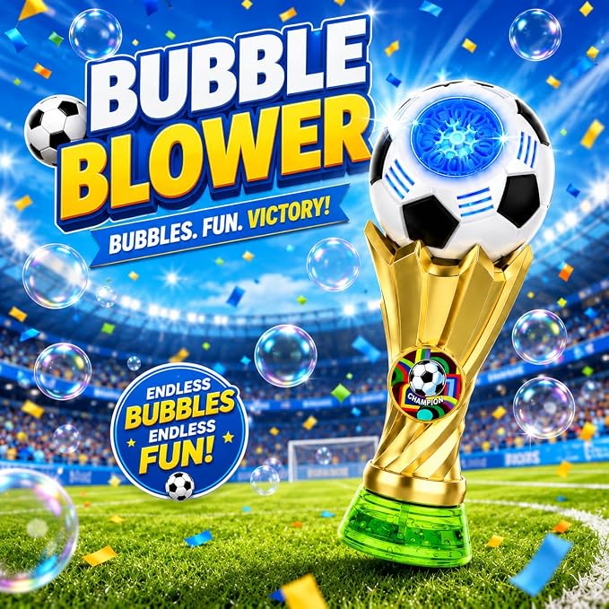 Bubble Machine for Kids, Light up Bubble Wands with 2 Solutions, Outdoor Toys for Kids Ages 3-5 4-8, Soccer Toys for Boys, Birthday Party Gift for 3 4 5 6 7 8 Years Old Boys and Girls