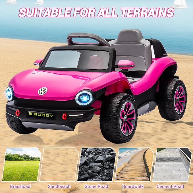 GarveeLife 12V Kids Ride On Car Licensed Volkswagen Beetle Electric Ride On Toy for Toddlers 4 Wheeler Vehicle with Parental Remote, Battery Level Display, LED Lights, USB, Horn, Music, Pink