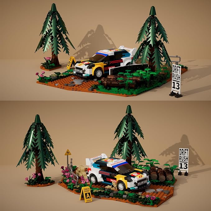 Car Building Set, Off-Road Racing Cars Buildings Blocks Sets for Adults Kids, Miniature Vehicle Model w/ Forest Scene Modular Car Building Kit Toys Gift for Birthday Holidays,Drift Rush 1049PCS
