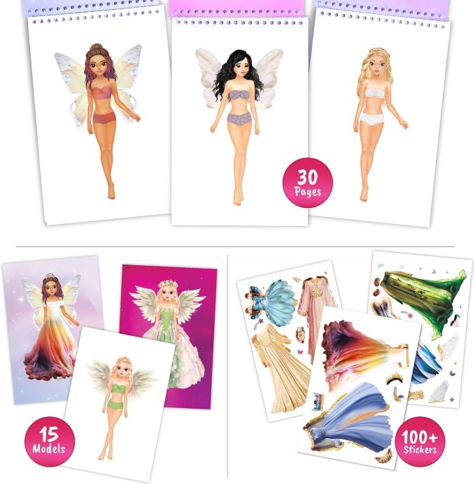 BSCOOL Angels & Fairies and Mermaid Sticker Dress Up Activity Book 2-Pack for Girls Ages 5+ – 200+ Stickers – Fantasy Paper Doll Books – Birthday Gift for Kids