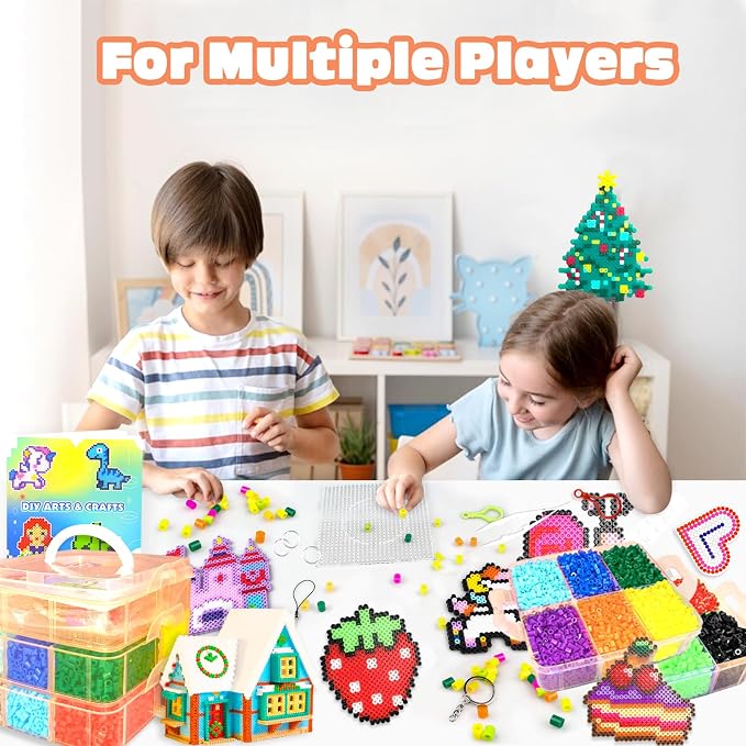 Fuse Beads Kit for Kids - 11000 Fuse Beads, 20 Colors 5mm Beads Craft Kits with Storage Box, Pegboards and Accessories, Arts and Crafts Set for Girls & Boys, DIY Creative Birthday Christmas Gifts