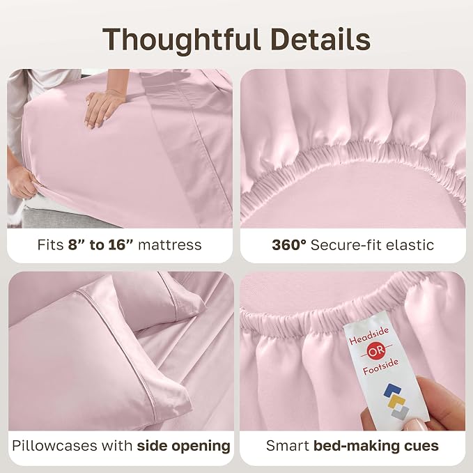 California Design Den Soft Queen Size 100% Cotton Sheet Sets, 400 Thread Count Good Housekeeping Award Winner, Silky Smooth Sateen Weave with Deep Pockets, Durable Queen Bed Sheet Set - Pink