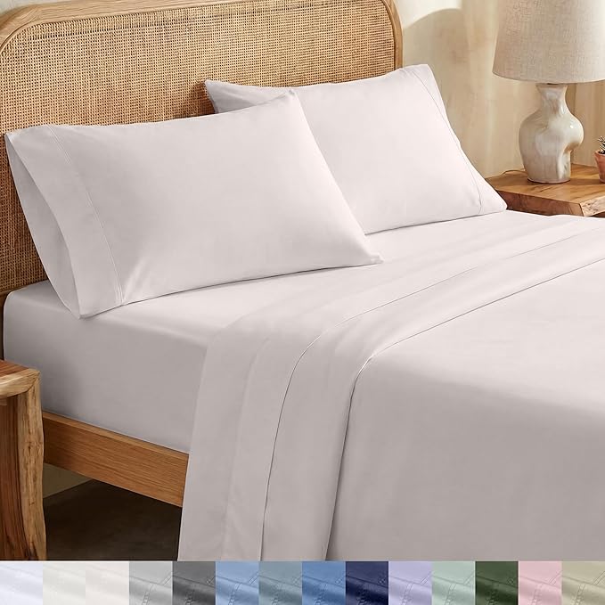 California Design Den 100% Organic Cotton Sheets Queen Size Bed Set - Crisp Percale, Deep Pocket Queen Sheet Set, Breathable and Durable Bedding - Stone (True Beige)
