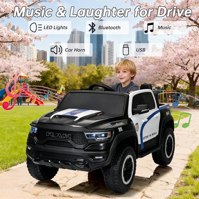 FINITO 4WD Kids 24V 4x4 Kids Ride On 2 Seater Police Truck, Remote Control Ride On Toy Car, Kids' Electric Ride On Truck, Kids' Side by Side Truck for Children Ages 3+, Powered Cars for Kids