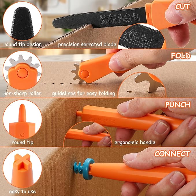 SainSmart Jr. Cardboard Tools for Kids with Safe Cutter, Tool Box & Tape Measure, 120 PCS Cardboard Construction Kit for Family & Classroom Activities | Reusable Cutting Tools for Boys & Girls Age 5+
