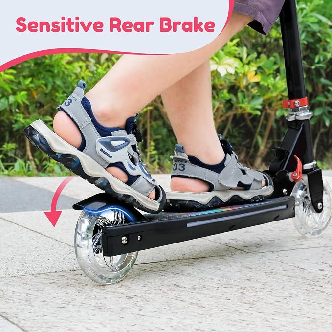 TONBUX Scooters for Kids 5-12, 2 Wheel Scooters with Cool Light Up Stem, Wheels, and Deck, 3 Level Adjustable Height Kick Scooter, Foldable and Lightweight Scooter for Kids 8-12