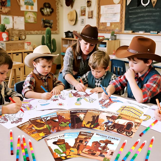 BenLouis 24 Pcs Western Cowboy Mini Coloring Books Kids Wild West Party Favors Small Activity Books Bulk for Kids Yee Haw Rodeo Horse Birthday Horse Goodie Bags Stuffers Return Gifts Classroom Travel