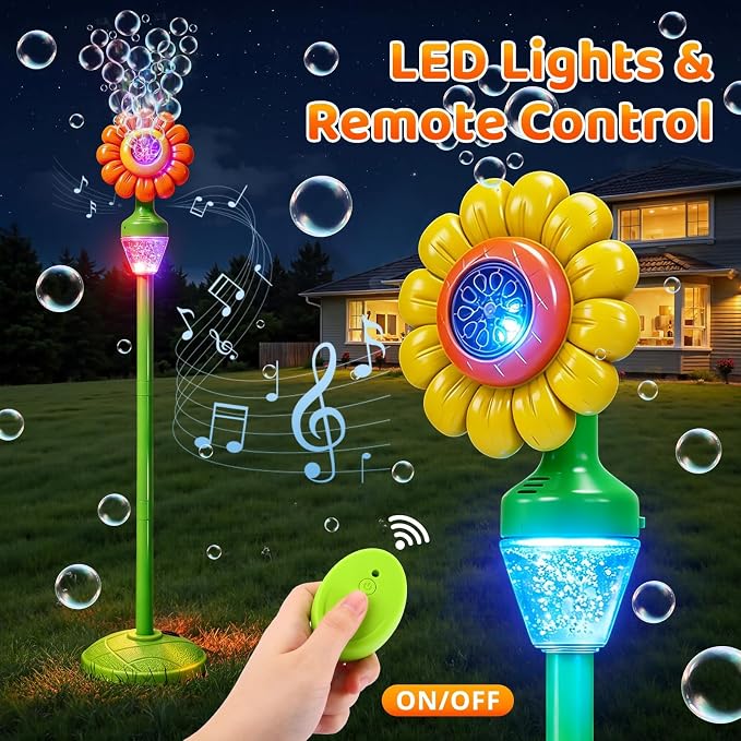 Bubble Machine Toys for Kids: Remote Control Bubble Blower Torch with Light Music, Rechargeable Adjustable Height Bubbles Wand Boys Girls Outdoor Toys for Wedding Summer Camping Backyard Party Easter