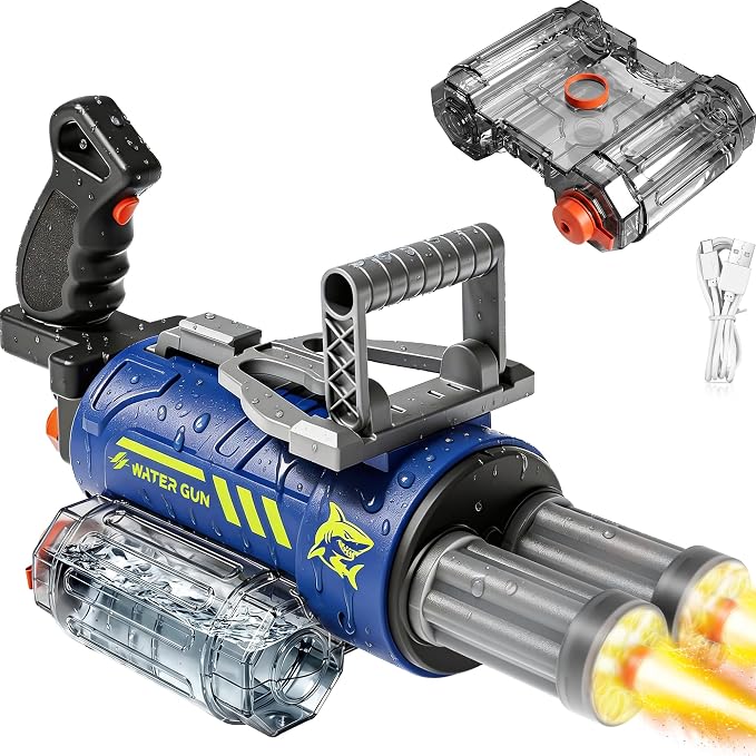 Electric Water Gun for Adults & Kids, Voice Control Automatic Water Guns, 26-30 FT Long Range Gatling Watergun with LED Lights, Squirt Water Guns Summer Outdoor Pool Toys for Boys Girls Ages 8-12+