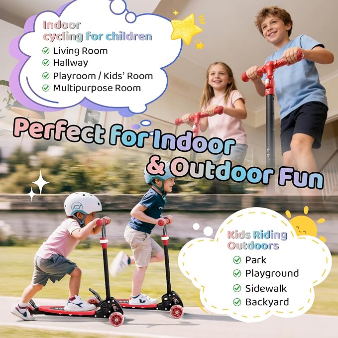 Kick Scooters for Kids 5-7 8-12,Lean to Steer,Three Wheeled Light Up,28"-32" Adjustable Handlebar,Widen Anti-Slip Deck,Floor Push Scooter for Boys Girls Ages 6-12 3-4 Old,Foldable for Travel