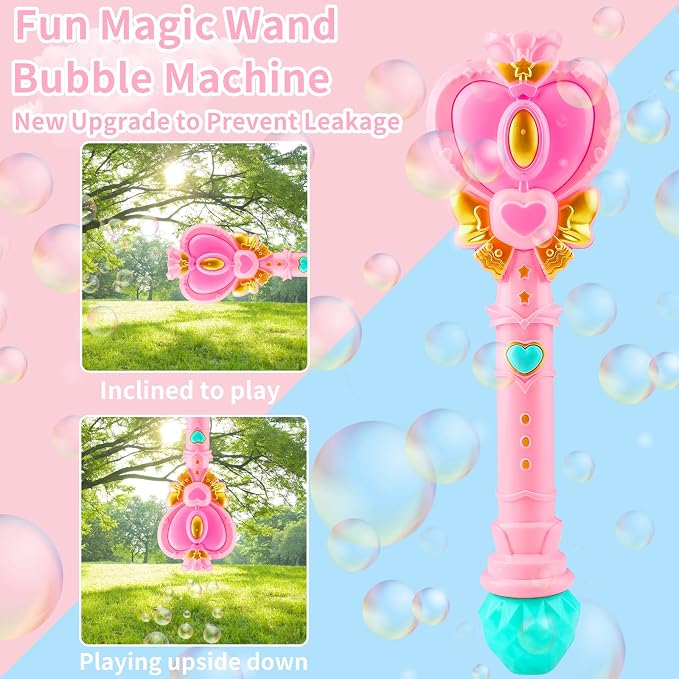 Bubble Wand for Kids Princess Heart Bubble Machine Blower Maker Wand with Light Easter Christmas Basket Stocking Stuffers Outdoor Toys Gifts for 3 4 5 6 7 8 Years Old Toddlers Little Girls