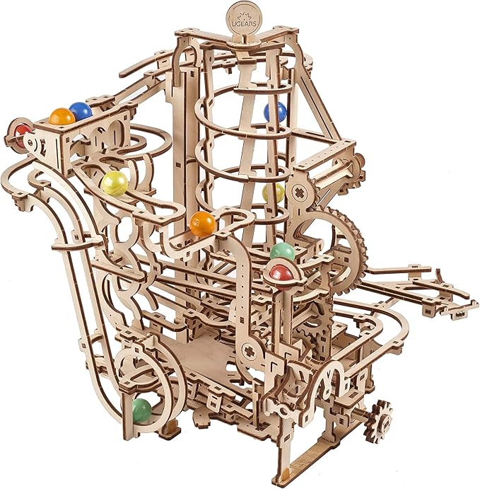 UGEARS Marble Run Spiral Hoist, 3D Puzzle, 11.2-inch Height, Wooden Marble Run Spiral Hoist Models, Mechanical Model Wooden Puzzles for Hobbyists
