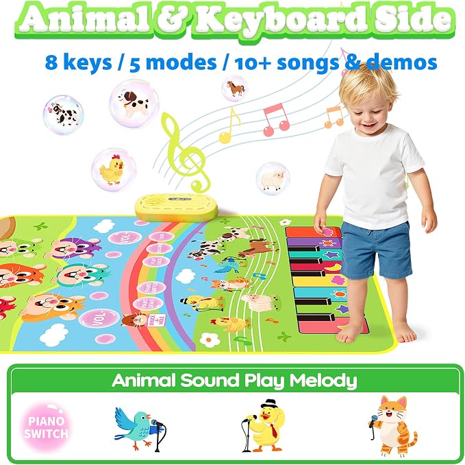 MOMUSE 3-in-1 Piano Music Mat for Kids, Whack-a-Mole Game Floor Play Mat with 30 Sound & Function Keys, Sensory Musical Toys for Girls Boys 3 4 5 6 7 8 9 Years Old