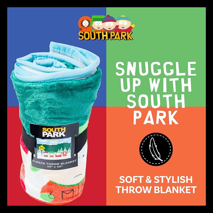 Silver Buffalo South Park Bus Stop Featuring Kyle, Stan, Eric Cartman, and Kenny 45" x 60" Fleece Throw, Soft and Cozy Blanket, 180 GSM