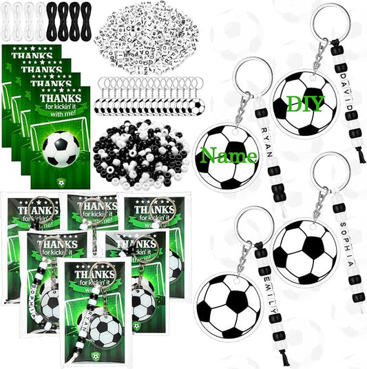 Suncalla 984 Pcs 24 Set Soccer Bead Keychain Making Kit DIY Soccer Bag Tag Sport Key Chain Crafts Adjustable Letter Beads Cards Strings Kit Team Gift Backpack Accessories Party Favors(White Black)