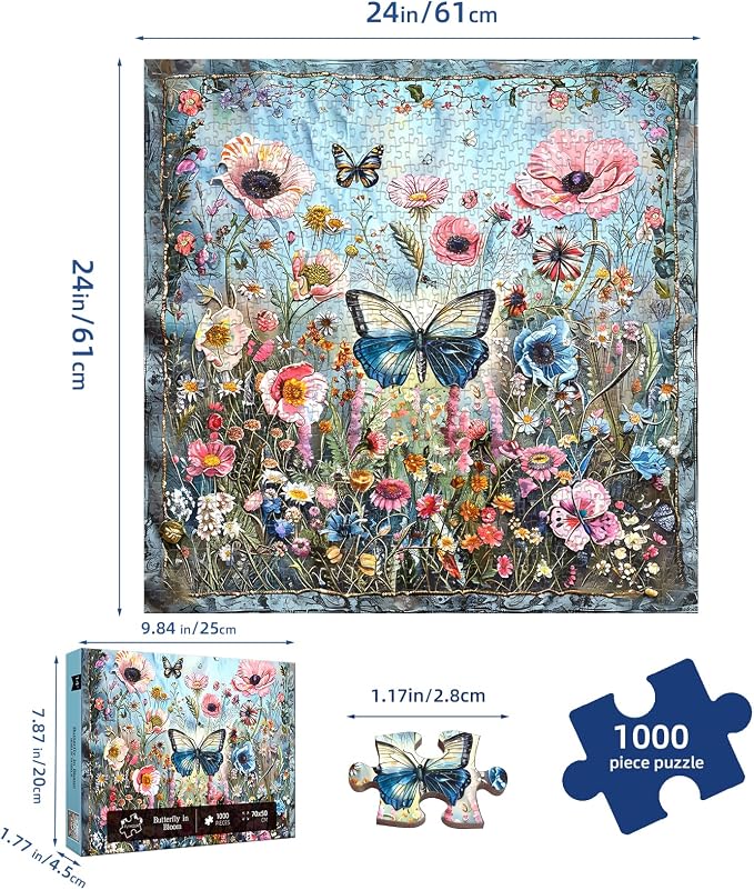 Butterfly in Bloom 1000 Piece Puzzles for Adults,Challenging Jigsaw Puzzles for Adults 1000 Pieces,Hard Difficult Impossible Puzzle for Family Game Night,Puzzle with Letters on Back Games