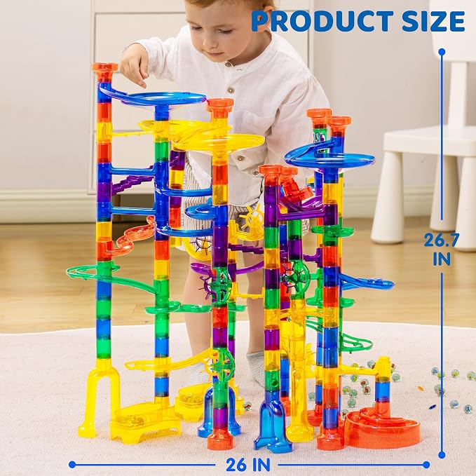 JOYIN 207Pcs Glowing Marble Run, Construction Building Blocks Toys with 5 Glow in The Dark, STEM Toy for Boys and Girls, Educational Toy, Birthday Gifts, Easter Basket Stuffers