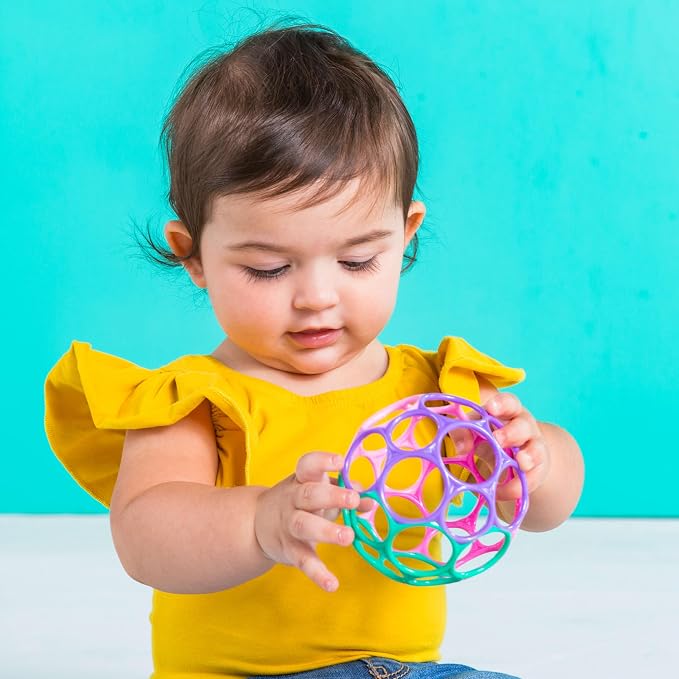 Bright Starts Oball Easy Grasp Classic Ball Infant Toy in Pink/Purple, Age Newborn and up. 4 Inches