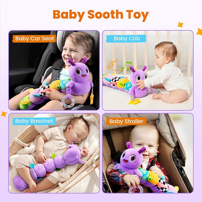 Baby Toys 0-6 Months, Washable Baby Musical Caterpillar Toys with 10 Children's Songs,Rattles,Teething Toys,Suitable for 0-6, 6-12 Months Infant Tummy Time Toy,Newborn Baby Boy&Gril Gifts(Green)