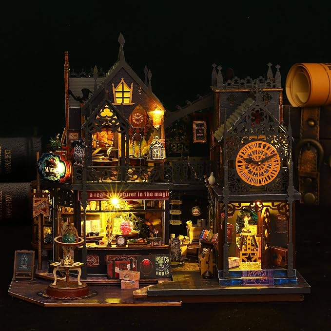Fifijoy DIY Miniature Dollhouse Kit, Holo Magic City DIY Miniature House kit Wooden Dollhouse Kit, DIY Mini House kit for Adults to Build