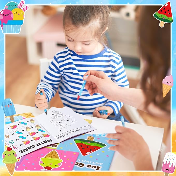 Ice Cream Activity Books for Kids 24Pcs Summer Ice Cream Mini Games Coloring Book Set Bulk Mazes Word Search Word Scramble Games for School Classroom DIY Art Gifts Summer Holiday Party Favors