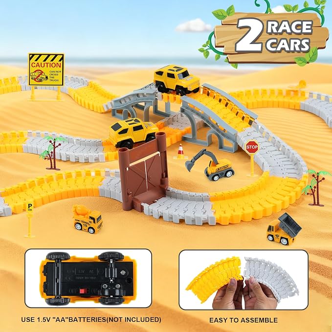 GIAT Construction Race Tracks Toys - Fun Gifts for 3 4 5 6 7 Year Old Boys, 330+ PCS DIY Road Adventure Set with Cars, Flexible Engineering Playset for Kids