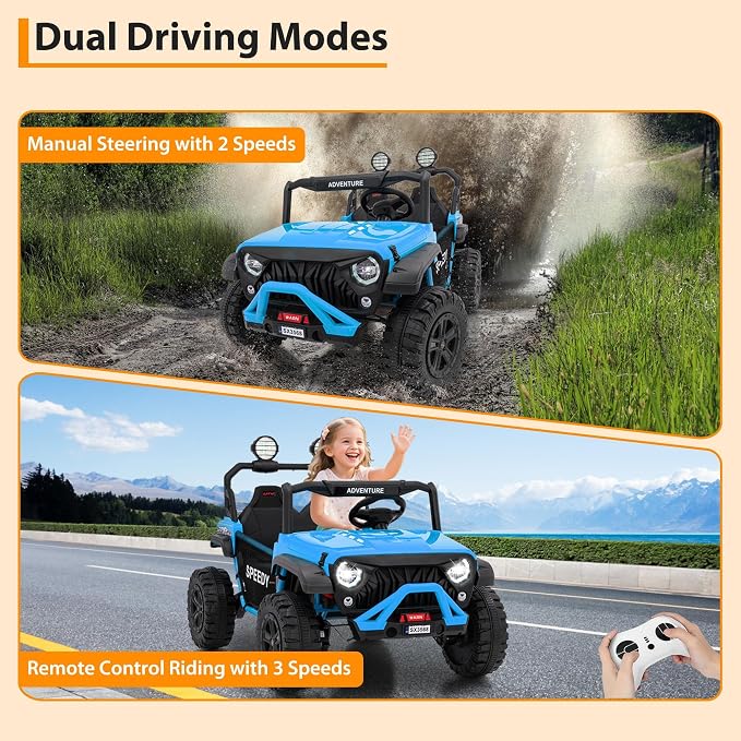 24V Ride on Car for Big Kids, Iron 2 Seater Ride on Toy, Fast 4.97MPH Truck, 4WD Kids Electric Vehicles with Remote Control, Spring Suspension, Front & Behind LED Lights, Dual Storage, Music,