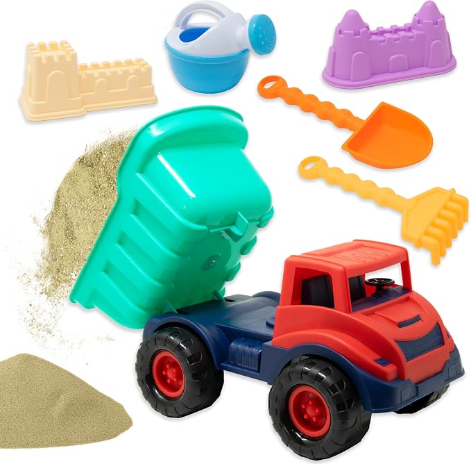 Kiddie Play Beach Toys Sand Toys for Kids, Beach Dump Truck Set Includes Sand Castle Molds, Shovel, Rake, Watering Can