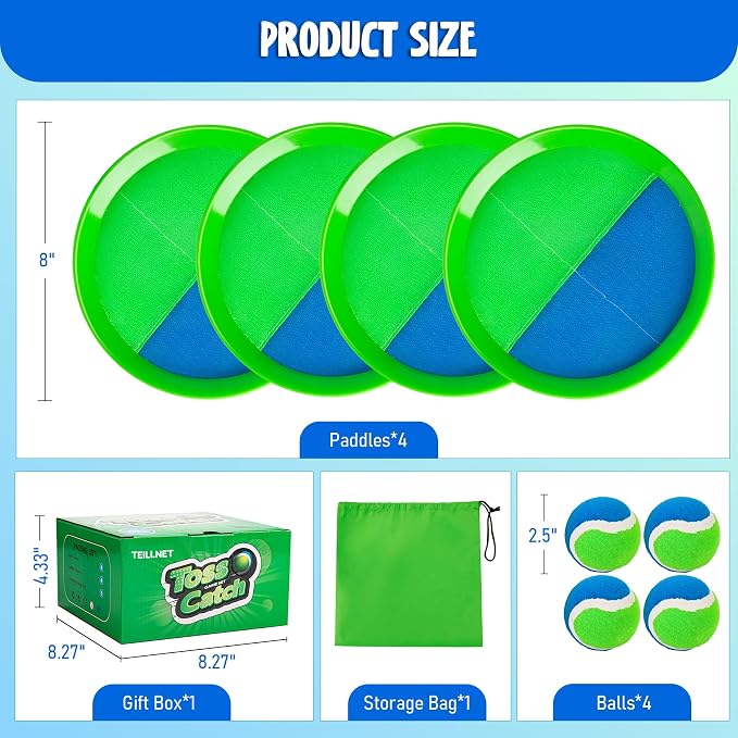 TEILLNET Toss and Catch Ball Game Set, Beach Pool Toys Games for Family Kids Adults, Indoor Outdoor Yard Lawn Park Fun Sports Gifts for Boys Girls Ages 3 4 5 6 7 8 9 10 11 12