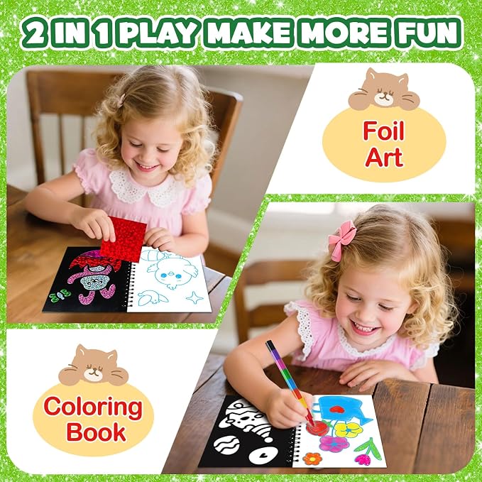 FUNNYB&G Foil Art Party Favors for Kids - 24 Pack Foil Art Crafts Kits Coloring Books, Goodie Bag Stuffers Party Favors for Kids 4-8 8-12, Bulk Easter Classroom Gifts Girls Boys Prizes (Easter)