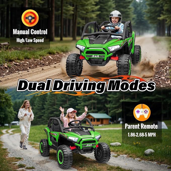 24V Ride on Car, 2 Seater XL 4X4 Off-Road UTV w/RMP2000W Powerful Motors, Remote Control, Bluetooth Music, LED Lights, 24 Volt Ride on Toys for Big Kids, Green