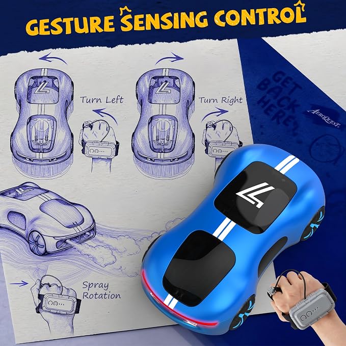 AEROQUEST Gesture Sensing Remote Control Car for Kids Gift | Remote Control Stunt Drift USB-C Charging Light Spray Sound Gesture Sensing Spotrs Birthday Holiday Gifts 2.4GHz 4WD