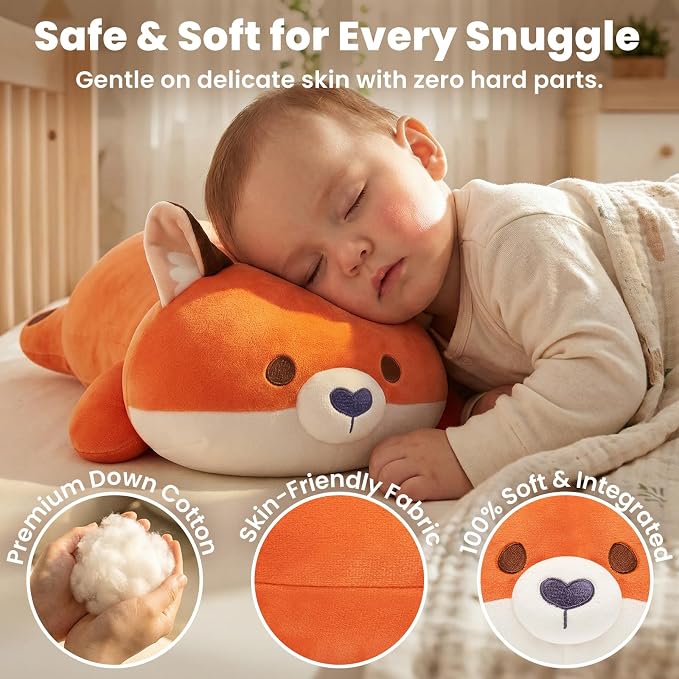 Mewaii Cute Fox Plush Pillow, Kawaii Plushies Red Fox Stuffed Animals, Squishy Plushies, Cuddle Foxes Plush Pillow for Kids & Girls (13 Inch)