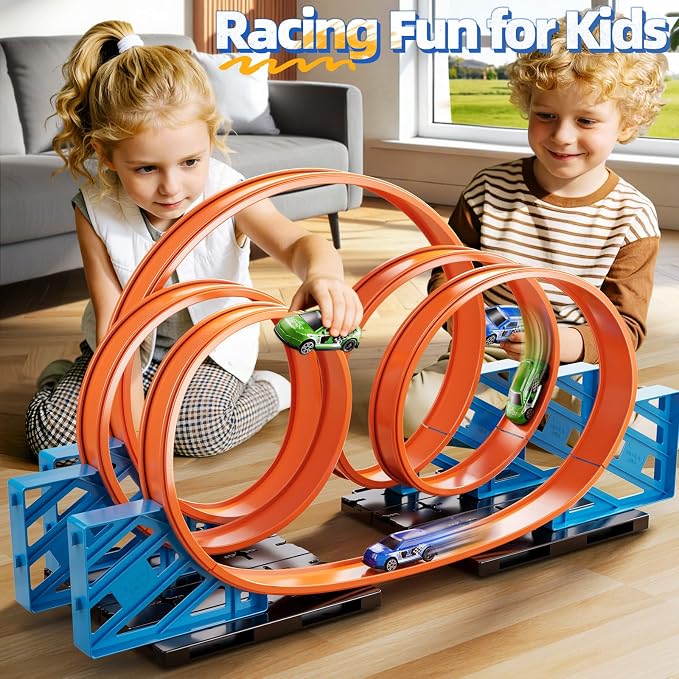 Race Track Car Set for Kids Ages 3-5 4-8, Toy Car Track Set for Boys 3+ with 5 Rotating Track, Race Car Track with 2 Small Cars, Boys Toy, Gifts Toys for Kids 3 4 5 6 7 8