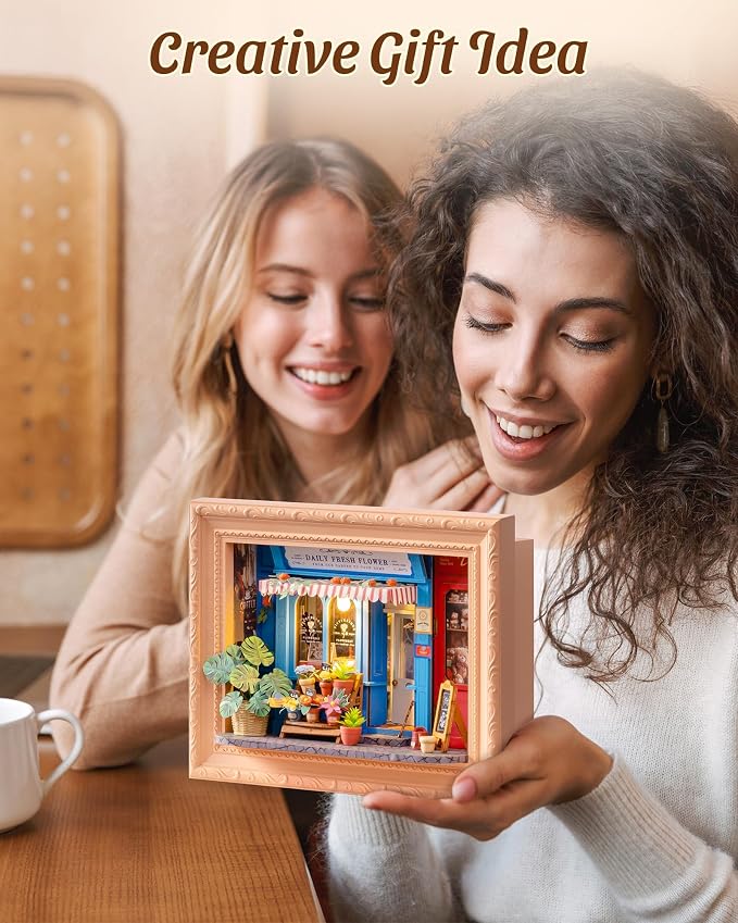 ROBOTIME Daily Fresh Flower 3D Puzzle DIY Miniature House Kit: Build Your Own Floral Photo Frame for Adults, Charming Wooden Dollhouse Model for Home Decor & Handmade Gifts