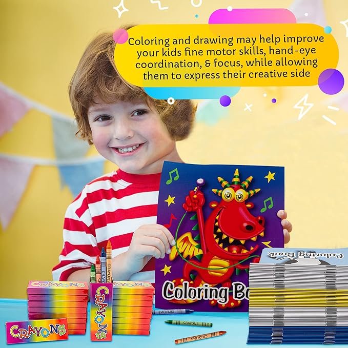 Bulk 72 Mini Coloring Books for Kids,Coloring Book & Crayons (72 Pcs) Party Favors, Giveaways for Kids | Classroom, Stocking Stuffers, (72 Pack), Mini Books 5x7 | Assorted Designs