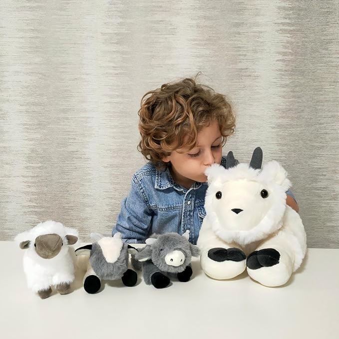 4Pcs Giant Goat Plush Toy, 17.7" Soft Mother Goat Stuffed Animal with 3 Cute Baby Goat Plushies, White Goat Body Pillow for Kids, Cuddly Stuffed Farm Aniaml Toy Gift for Christmas Birthday