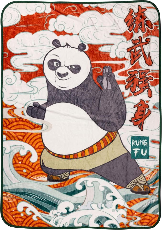 Silver Buffalo Kung Fu Panda Chinese Characters Featuring Po 45" x 60" Fleece Throw, Soft and Cozy Blanket, 180 GSM