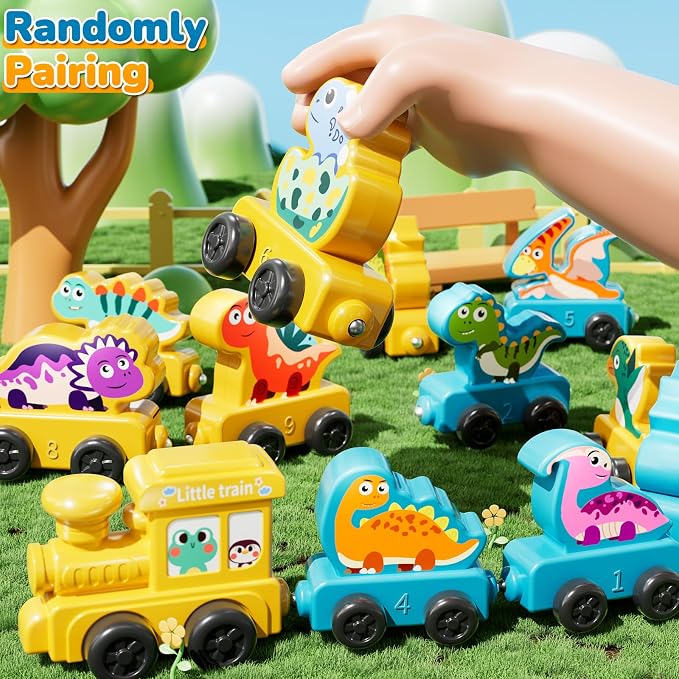 JUKUDAHU Magnetism Toys Dinosaur Train Set for Toddlers 1 2 3 4 Years Old - Dinosaur Toys for Kids, Color Sorting Toy, Preschool Educational Learning Activities, Birthday Gifts for Boys Girls 1-3, 2-4