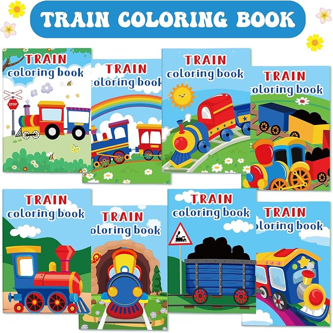 Faccito 24 Pcs Train Coloring Books Bulk Party Favors Trains Mini DIY Art Drawing Book, Drawing DIY Art Painting Color Booklet Goody Bags Fillers Games Party Favors