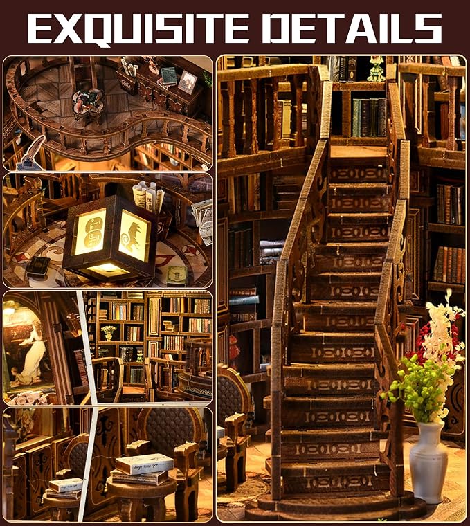 Spilay Book Nook Kit for Adults, Dreamy Book Hall DIY Miniature House Kit | With Warm LED Light, DIY Wooden Craft for Bookshelf Decor, Reading Nook Display, Book Lover Gifts & Home Decoration