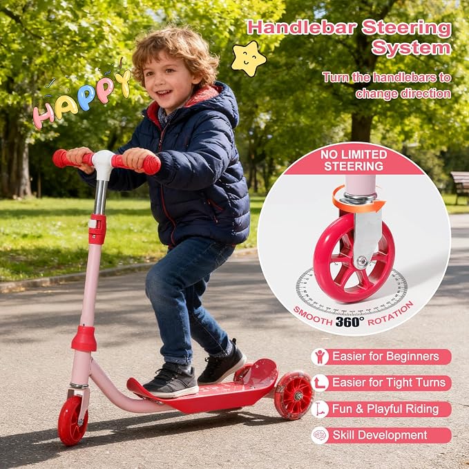 Kids Scooter - LED Light Up 3 Wheel Scooter for Kids 3-5, Adjustable Handlebar Height, Long Anti-Slip Deck,Heavy Duty Metal Scooters for Boys Girls Ages 3-5 5-7, up to 110 Lbs