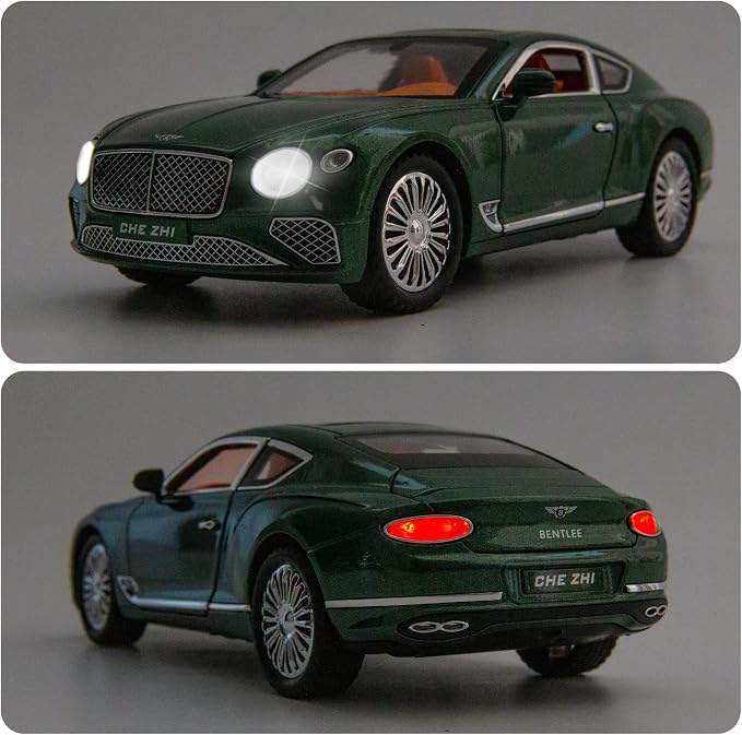 WAKAKAC Toy Car Compatible for 1/24 Bentley Continental GT Model Car Alloy Diecast Collectible Pull Back Car Toy Door Can Be Opened for Boys Girls Gift(Green)