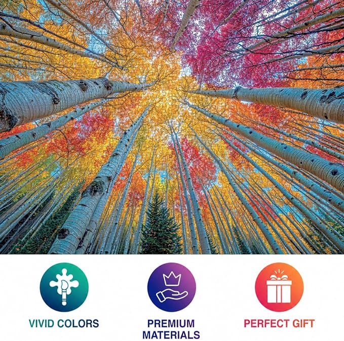 Cross & Glory - Sky Through The Aspens - 1000 Piece Jigsaw Puzzle for Adults | Golden Autumn Forest Puzzle | Vibrant Fall Nature Artwork Premium Ribbon-Cut