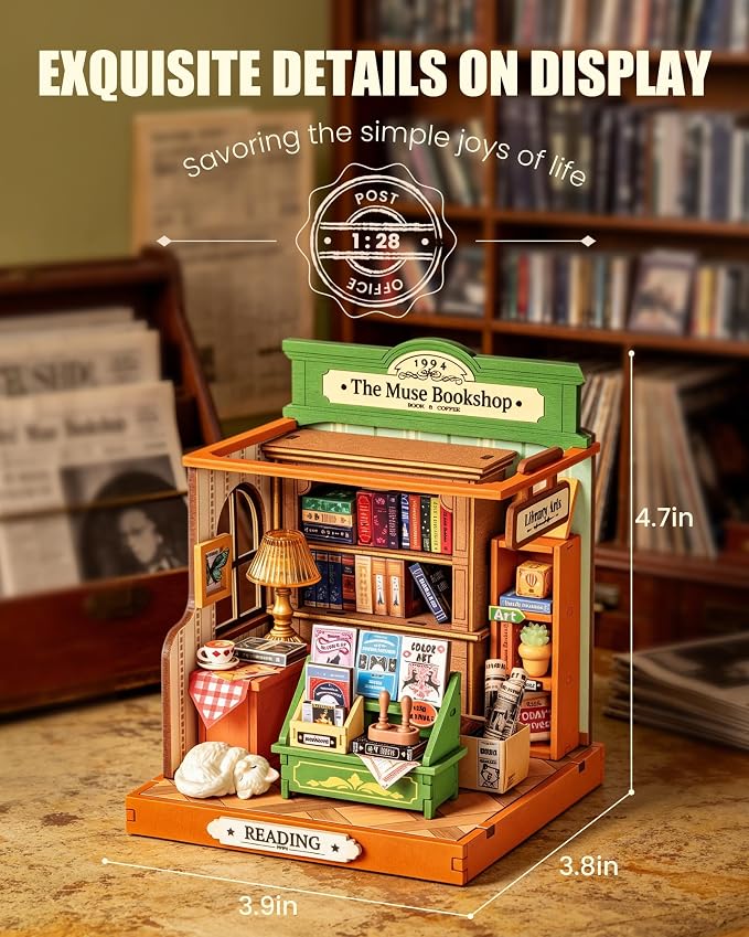 Robotime DIY Miniature House Kit for Adults, 1:28 Diorama Dollhouse with LED Lights, 3D Wooden Puzzles for Adults, Creative Crafts & Unique Gift for Craft Enthusiasts (The Muse Bookshop)