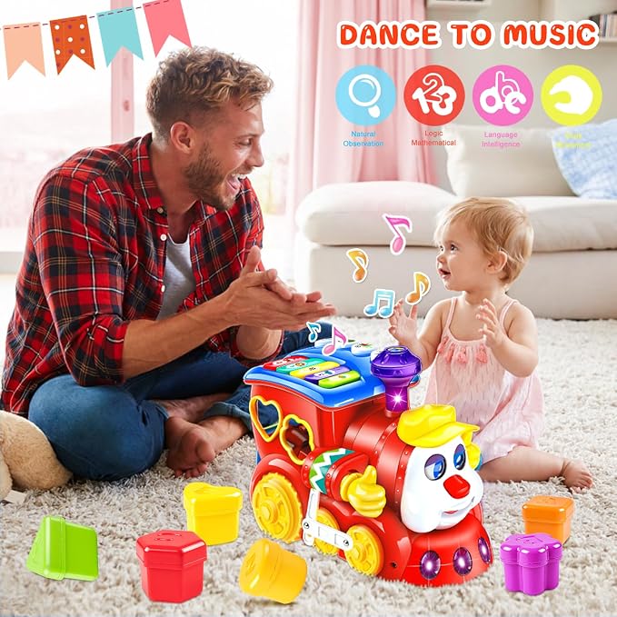 Baby Toys for 2 Year Old Boy Girl Gift Musical Train Baby Toys 18-24 Months,Early Educational Learning Montessori Kids Toys with Blocks/Light Toddler Christmas Birthday Gifts for 2 3 Year Old