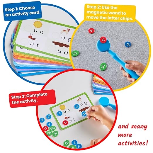 hand2mind Reading Readiness Activity Set, Magnetic Wands and Chip Set, Learn to Spell for Kids, Spelling Toys, CVC Words for Kindergarten, Learning Letters, Science of Reading Manipulatives